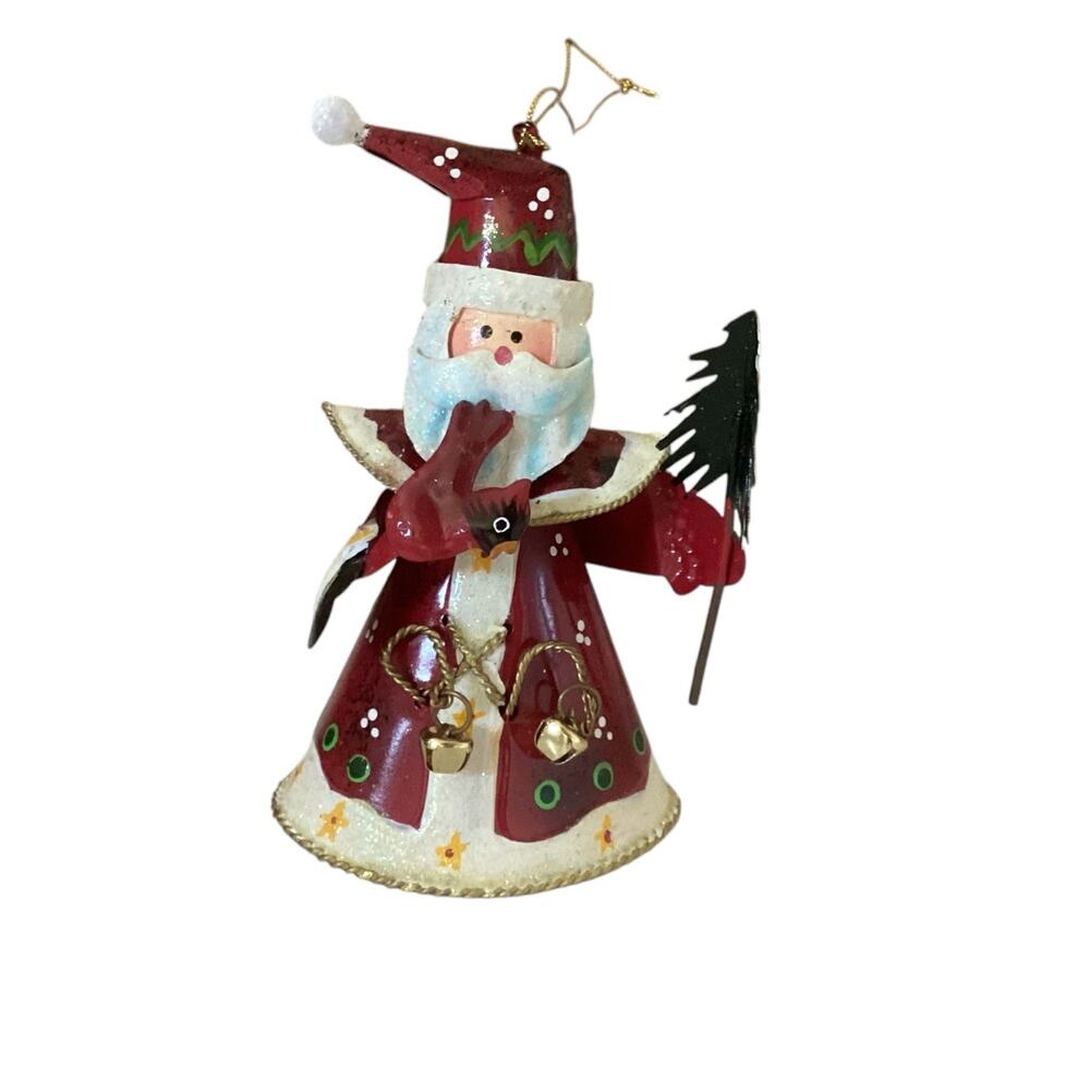 Tin Santa With Christmas Tree Ornament 5" Tall